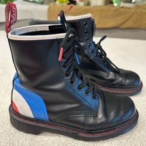 Dr. Martens Black and Blue Lace Up Boots with Red Details